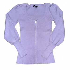 Y2K style Boston Proper lavender zip up ribbed sweater